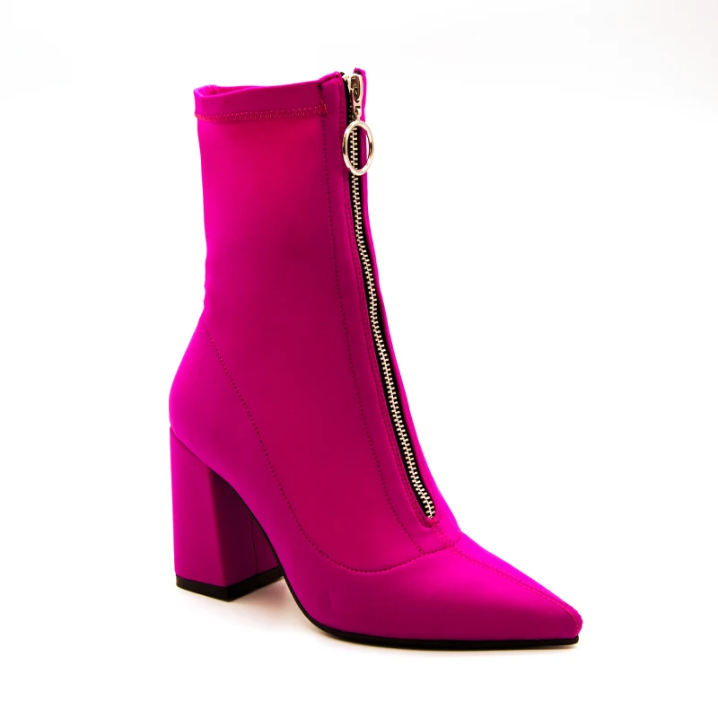 Женские ботильоны с острым носком черные фиолетовые розовые или красные из