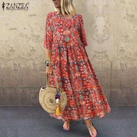 2021 zanzea bohemian sundress women casual 34 sleeve long maxi vestidos autumn vintage printed party dress femme tunic robe