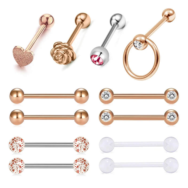 JFORYOU 14 г 12 шт. язычок из нержавеющей стали Φ в форме сердца розы пирсинг для соска