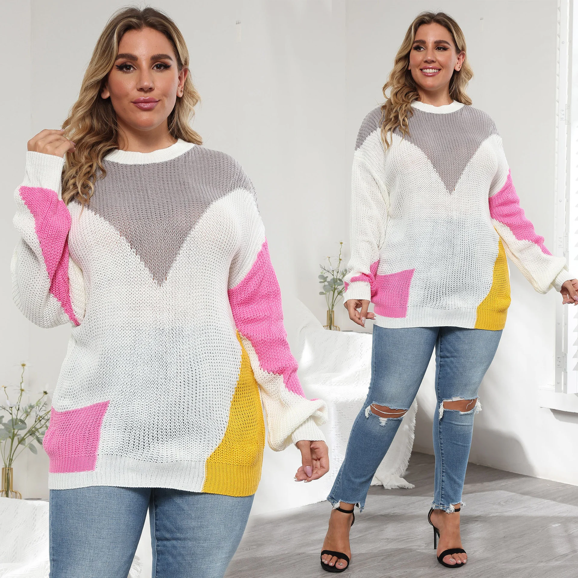 Women's large Sweater Oversized Pullovers Women Winter O-Neck Loose Long Sweaters Streetwear Warm Outerwear 2021