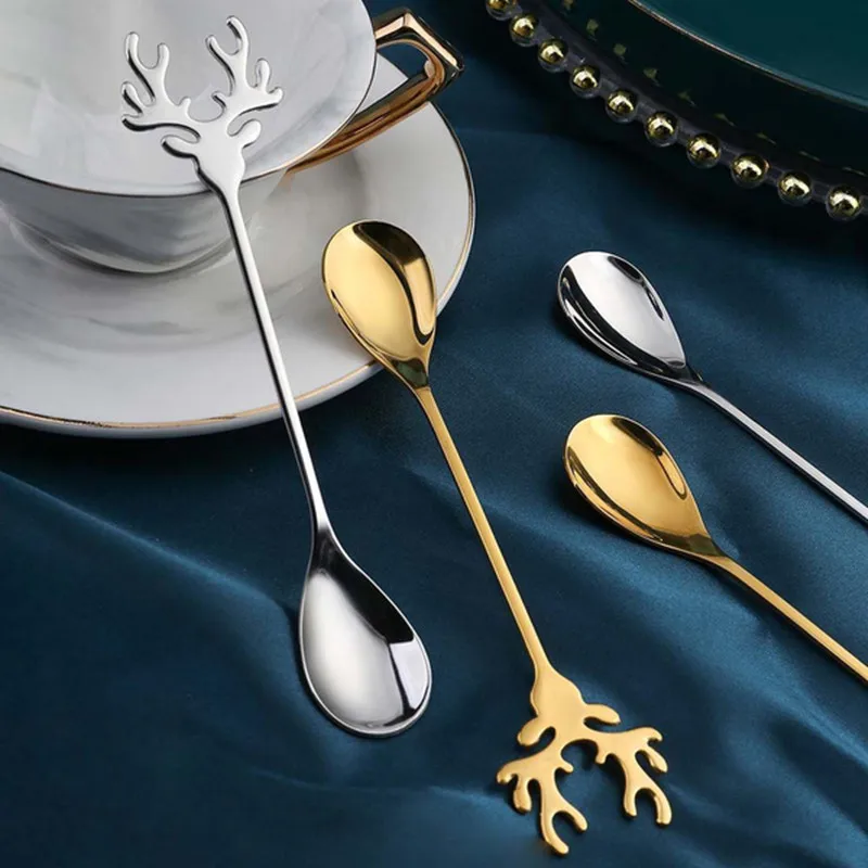 

Coffee Spoon Antlers Shape Creative Stainless Steel Coffee Spoon Dessert Spoon Ice Christmas Antlers Tea Tiny Stirring Spoons