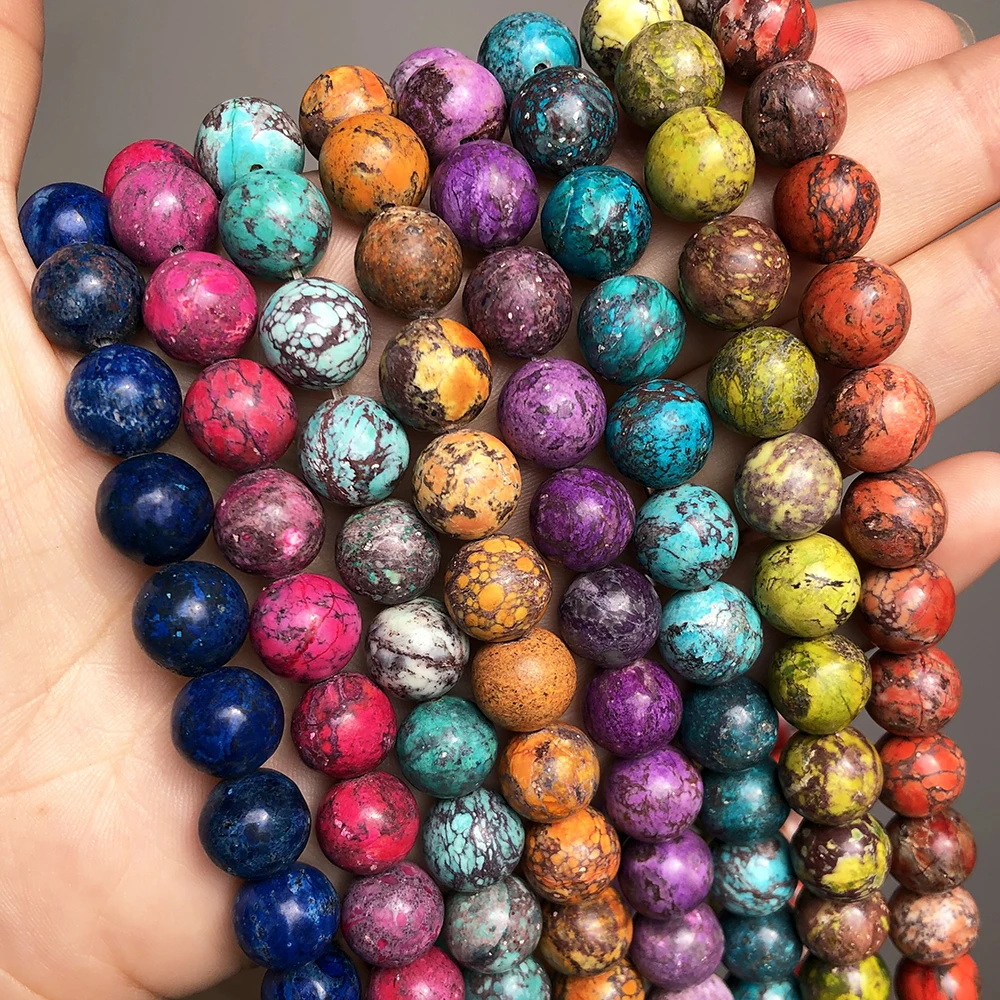 

6 8 10mm Multicolors Sea Sediment Jaspers Stone Beads For Jewelry Making Round Loose Spacer Beads DIY Bracelet Charms 15''Inches
