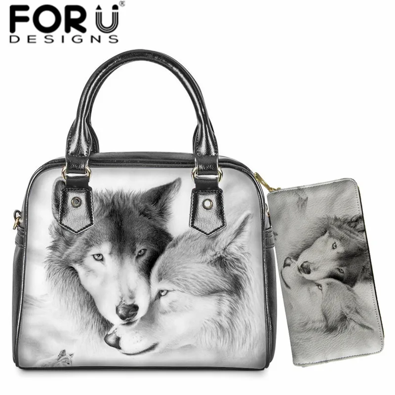 

Женская сумка-тоут с принтом волка, на плечо