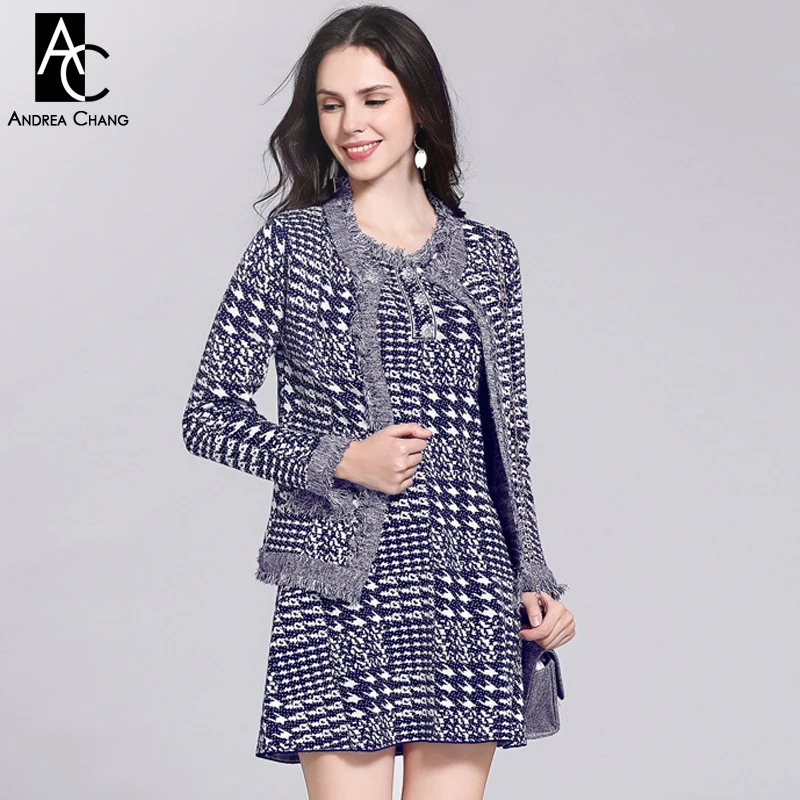 Один размер осенне зимний женский комплект одежды черный темно синий хаундзуб