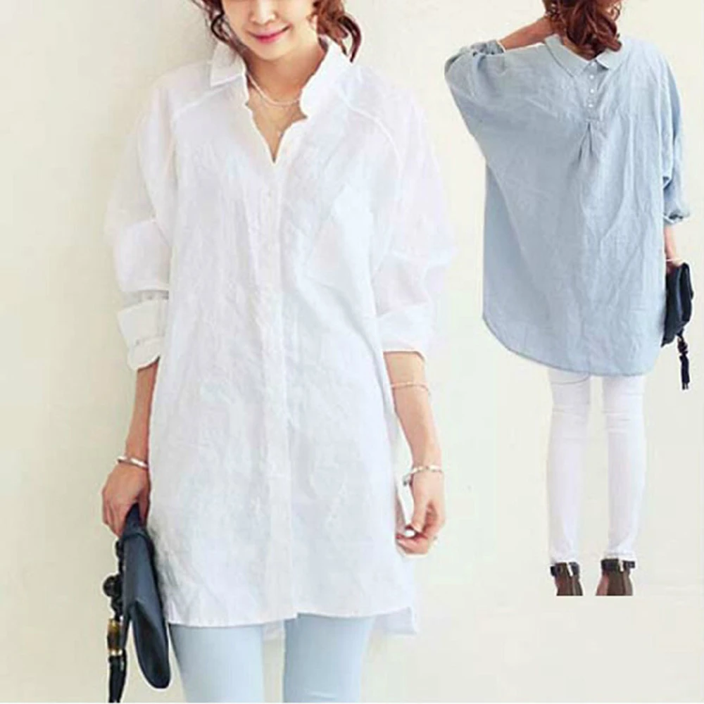 

New Fashion Women Blouse Shirt Turn-down Collar Long Sleeve Button Asymmetry Hem Loose Casual Elegant OL Style Tops Blouse