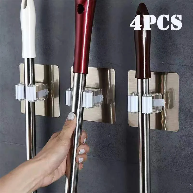 

4 Pcs Adhesive Hooks Wall Mounted Mop Organizer Holder RackBrush Broom Hanger Hook Kitchen bathroom Strong Hooks