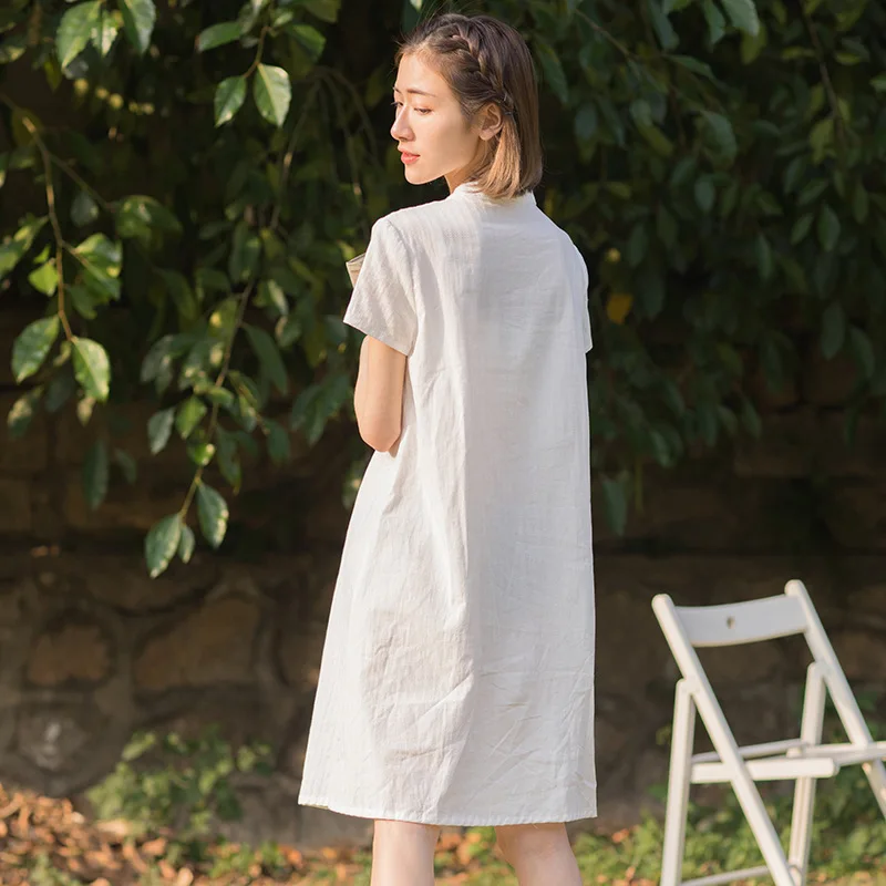 Spot new poetic 2018 summer show thin cotton loose medium long improved qipao dress woman with short sleeves | Женская одежда