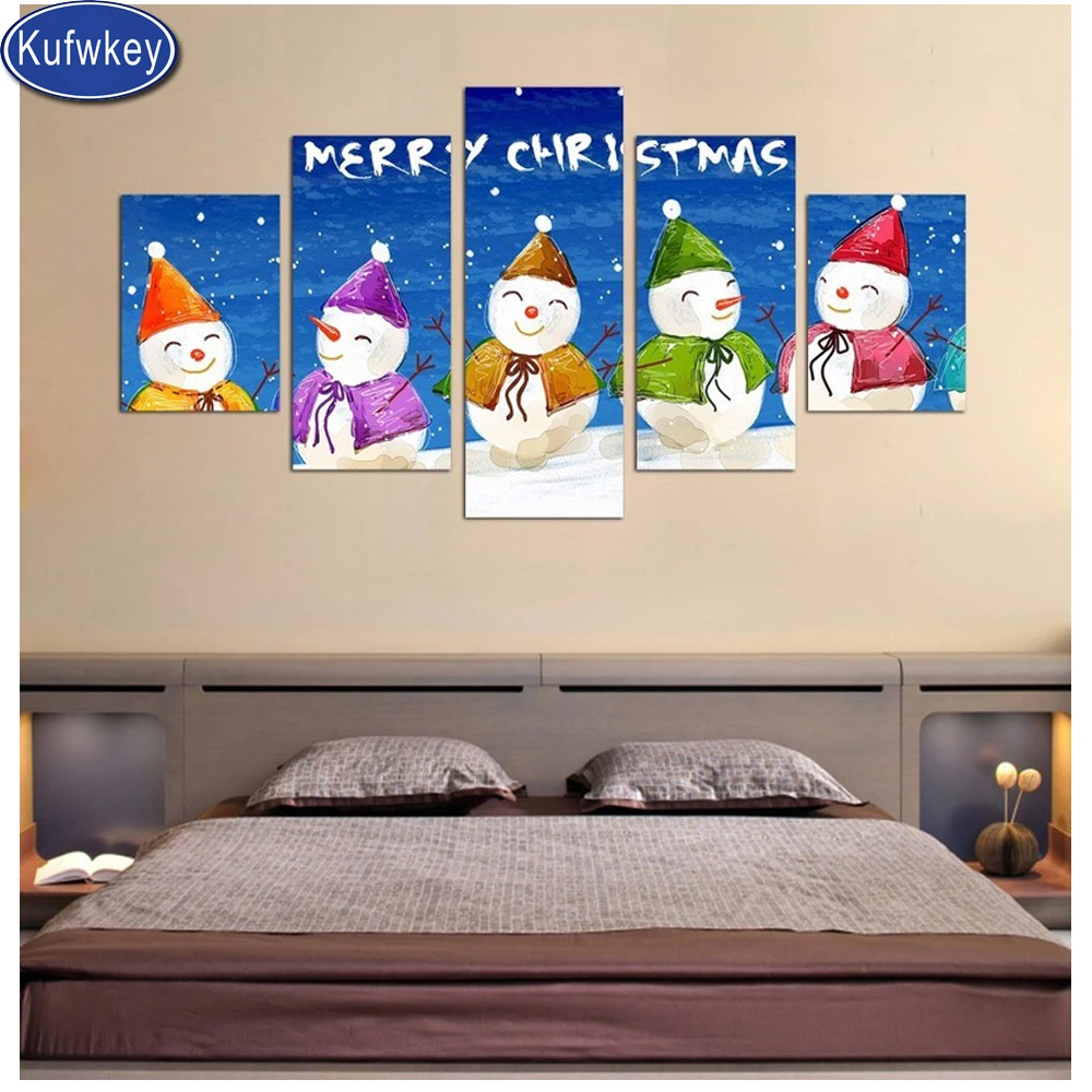 

Full square 5 pcs diamond painting Christmas gift Snowman cartoon diamond embroidery round drill mosaic diamond art home decor,