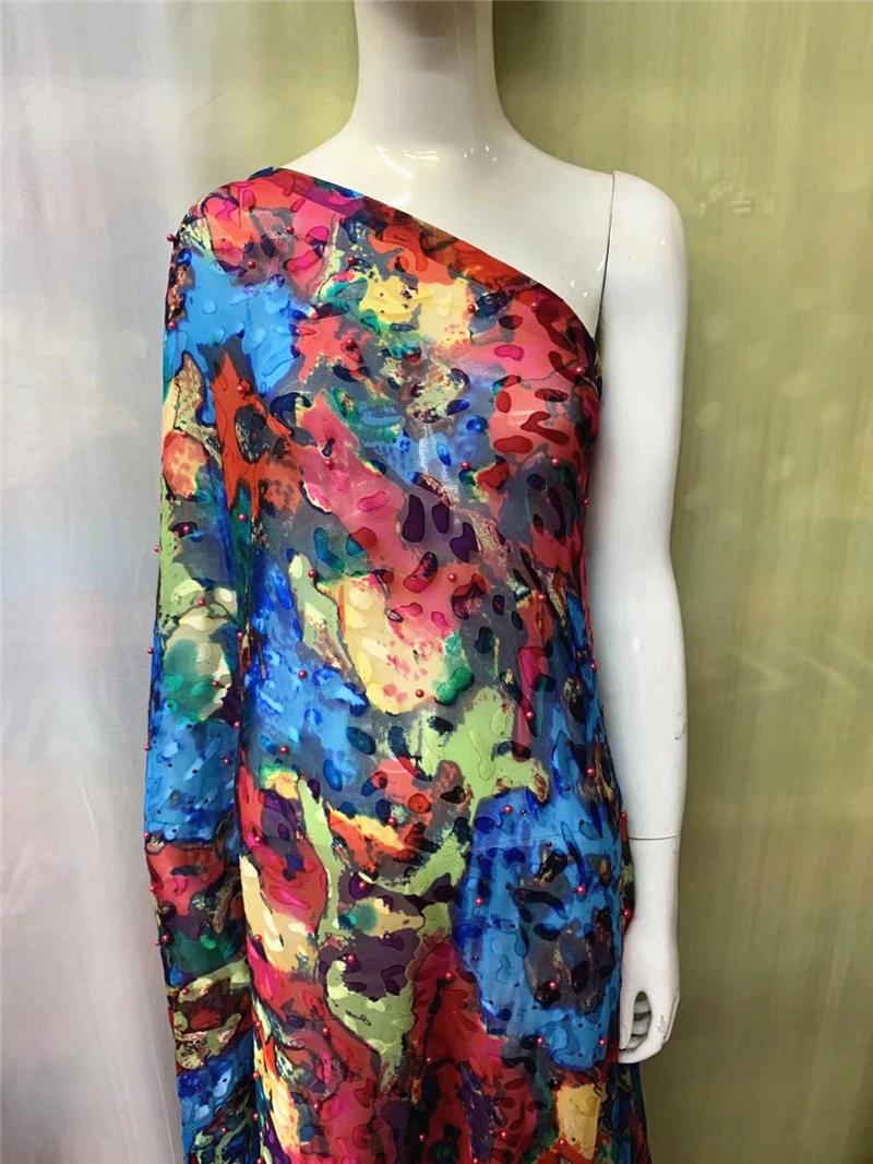 

Elegant African Silk Fabric High Quality Burnout Silk Fabrics Women Clothing Dress 5Yards
