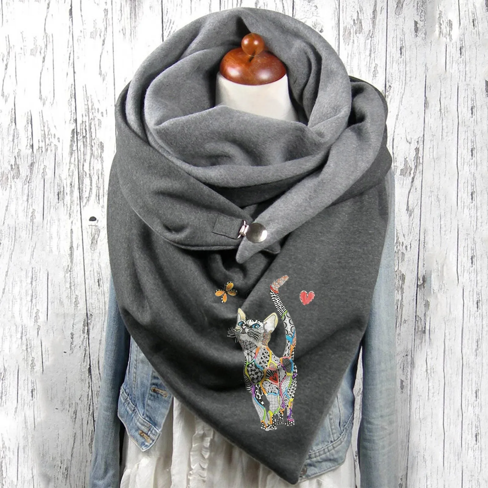 Женский теплый шарф на пуговицах с рисунком |