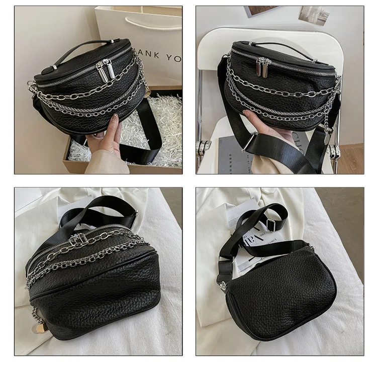 

Fashion Chain Tassel women shoulder bag PU leather Wide strap female crossbody bags designer ladies Handbags Fanny Pack black