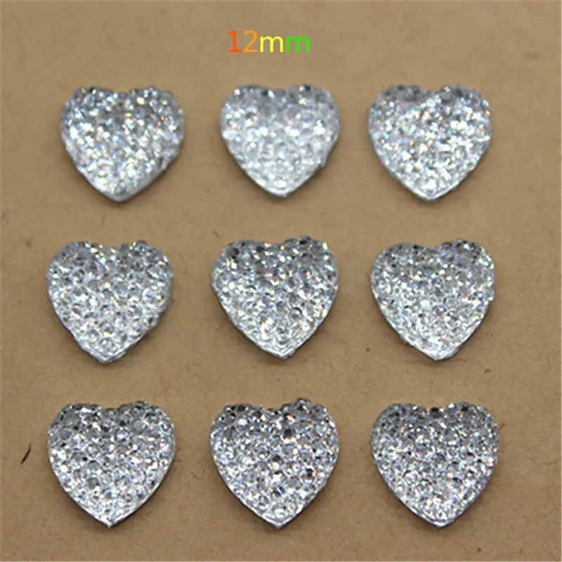 100 шт. 12 мм прозрачные стразы из смолы с блестящими стразами милое сердце плоским