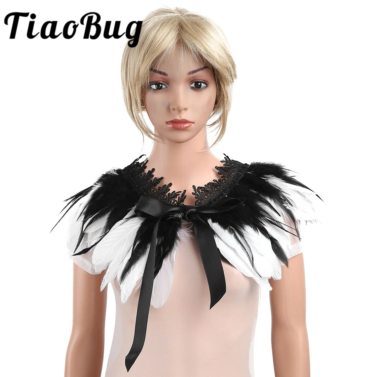 

Женская накидка из натурального пера, накидка для свадебного платья, воротник-шаль с лентами, декоративные костюмы для косплея