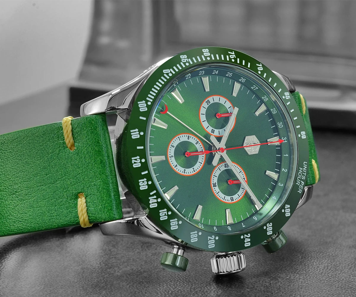 Lugyou San Martin Quartz Watch Men Chronograph Timepiece Sun ray Metal Band Sub Dials Pusher Sapphire 100m Water Resistant Glow