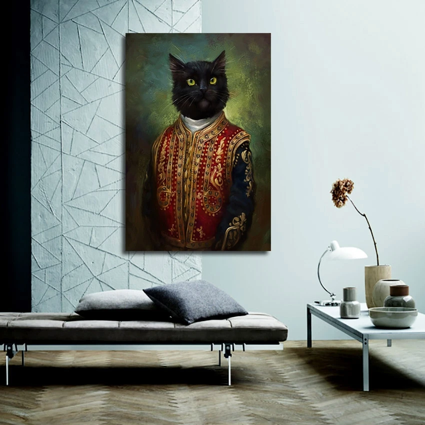 Черная кошка одежда в винтажном стиле Одежда из плотной ткани постеры с