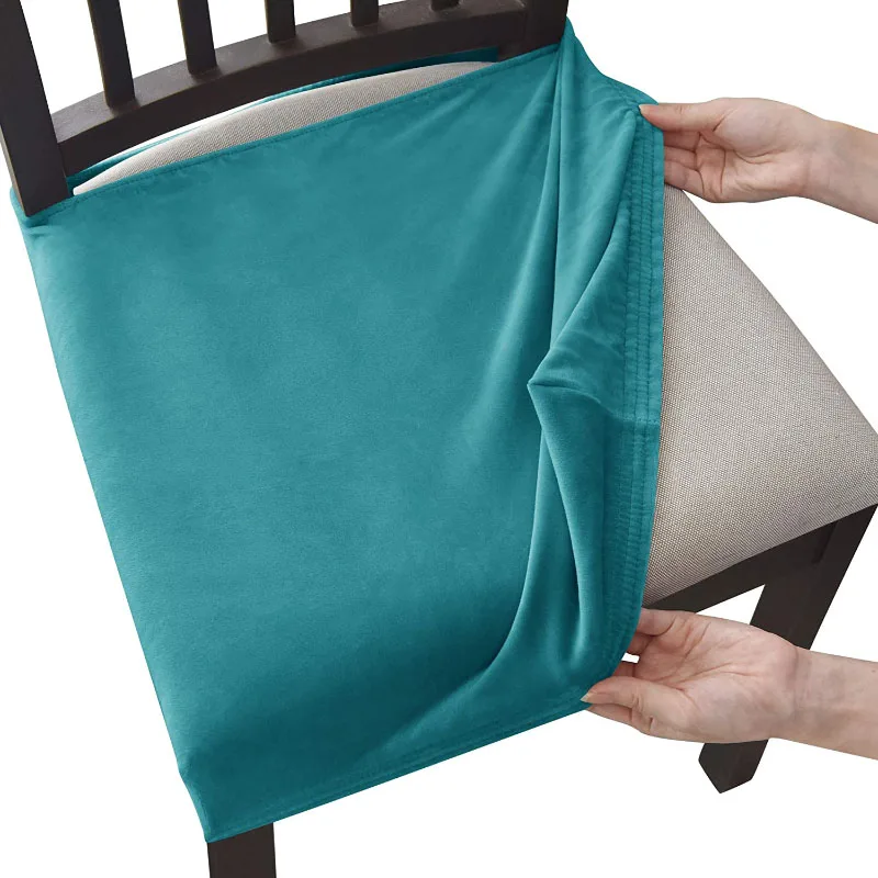

Velvet Chair Seat Covers Removable Washable Anti-Dust Stretch Spandex Dining Room Upholstered Chair Seat Slipcovers