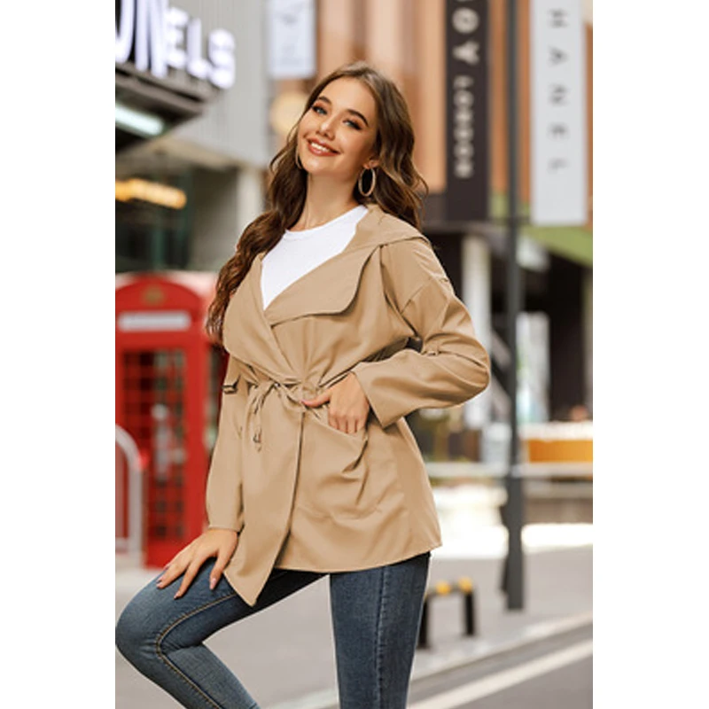 

Autumn and Winter Trench Coat for Women Women's Solid Color Mid-Length Hooded Jacket
