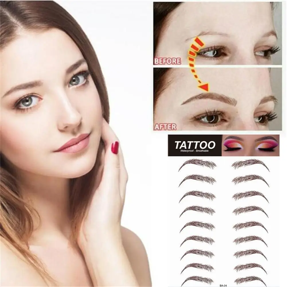 

4D Water-based Hair-liked Authentic Eyebrow Tattoo Sticker Waterproof Cosmetics Long Lasting Makeup False Eyebrows Stickers N10