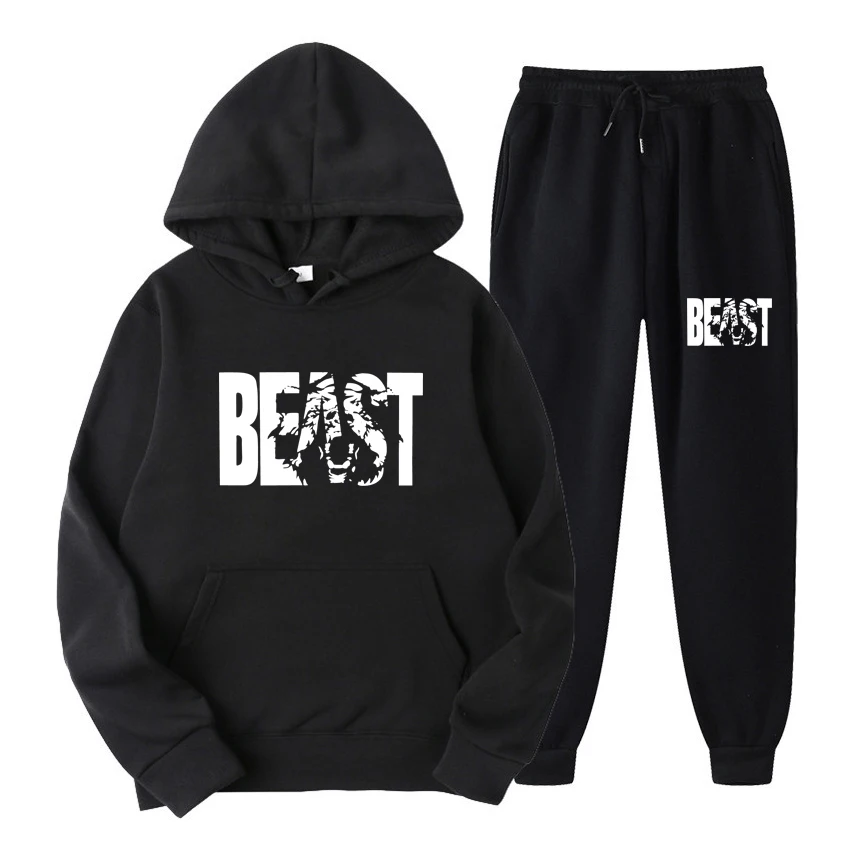 

2022 Autumn And Winter Hoodies Letters Print Sweatshirt+Sweatpant Men's 2Pcs Sets Tracksuit Hooded Sportswear Running Pants