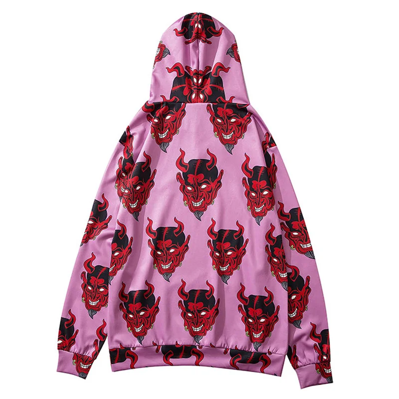 Bonita Vida Devil напечатаны хип-хоп толстовки для мужчин мода уличная Harajuku японский Ukiyo E Гавайский фиолетовый Свитшот