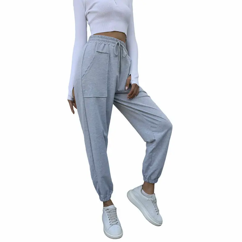 

Men Drawstring Elastic Waist Solid Long Pants Fitness Sport Trousers Sweatpants