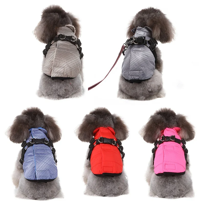 

Warm Soft Dog Clothes Dual Functional Pet Windbreaker With Harness Warm Coat Puppy Outfit Vest