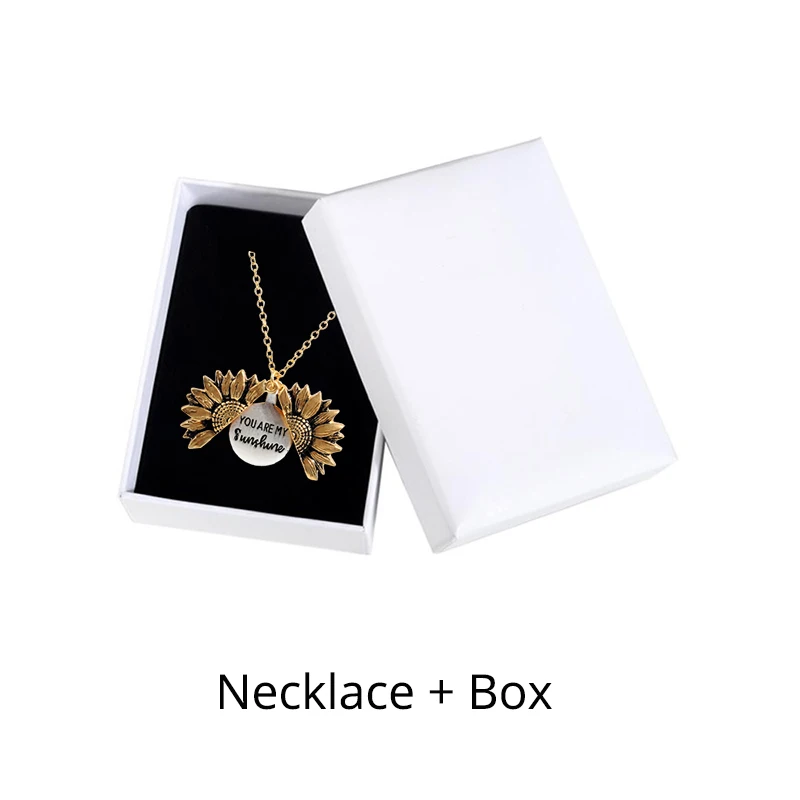 Gold and Box Модное богемное Двухслойное металлическое ожерелье с подвеской в виде подсолнуха для женщин, Открытая Длинная цепочка, ожерелье с надписью you are my sunshine - Окраска металла: Gold and Box