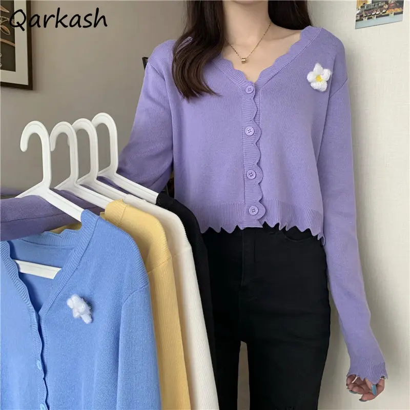 

Cardigan Women Kawaii Slim Fashion Casual Solid Female Ins Spring V-neck All-match Crops Knitting Preppy Style College Clothing
