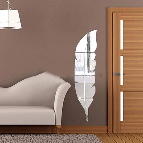 Съемные 3D зеркальные наклейки на стену с перьями художественный Декор для дома