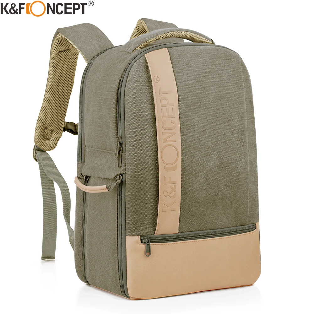 

K&F Concept Camera Backpack Stylish Canvas Photography Bag with Rain Cover for DSLR Camera 14 inch Laptop
