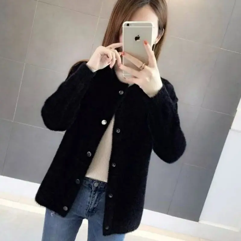 2021 Mink Fur Autumn and Winter Sweater Coat Ladies Hairy Soft Loose Velvet Long-sleeved Cardigan Jacket White Black Red Khaki