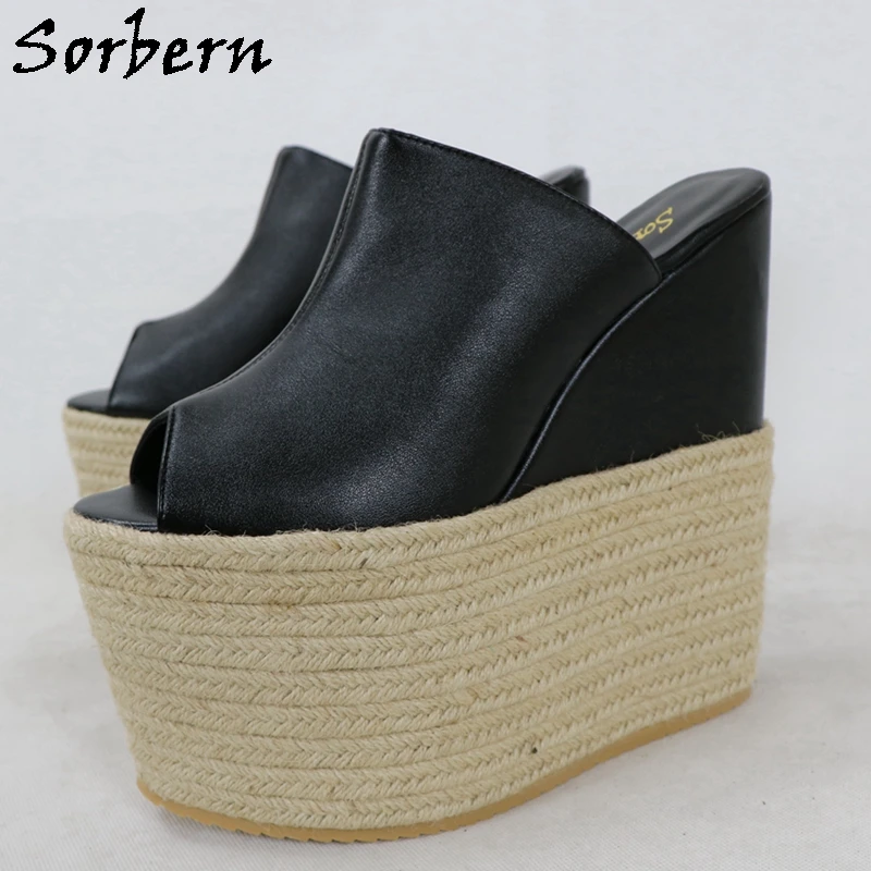 Sorbern Cream Women Sandals Slip On Rope Platform Wedges High Heel Open Toe Custom 15-30Cm Extreme Shoes For | Обувь