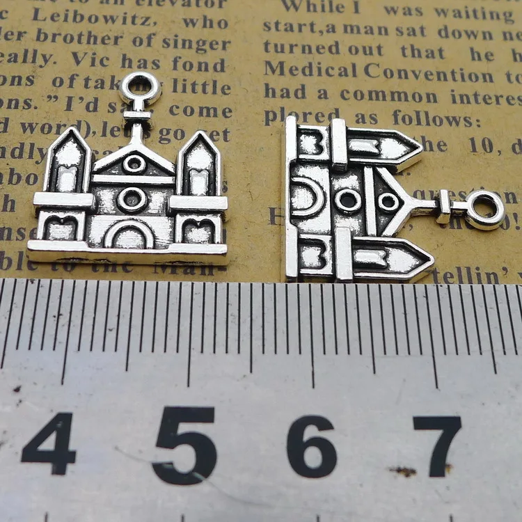 

Designer Charms For Bracelets Castle Church Charms Antique Silver Color 18x21mm 5 Pieces
