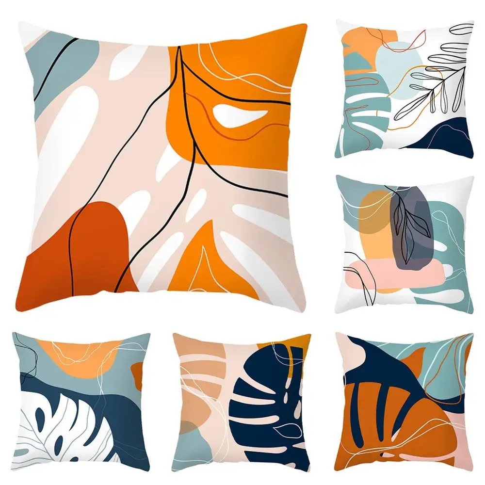 

Modern Style Throw Pillows Sofa Decorative Cushions Yellow Leaf Pillow Cover Green Pillowcase Polyester Tropical Pillows Home
