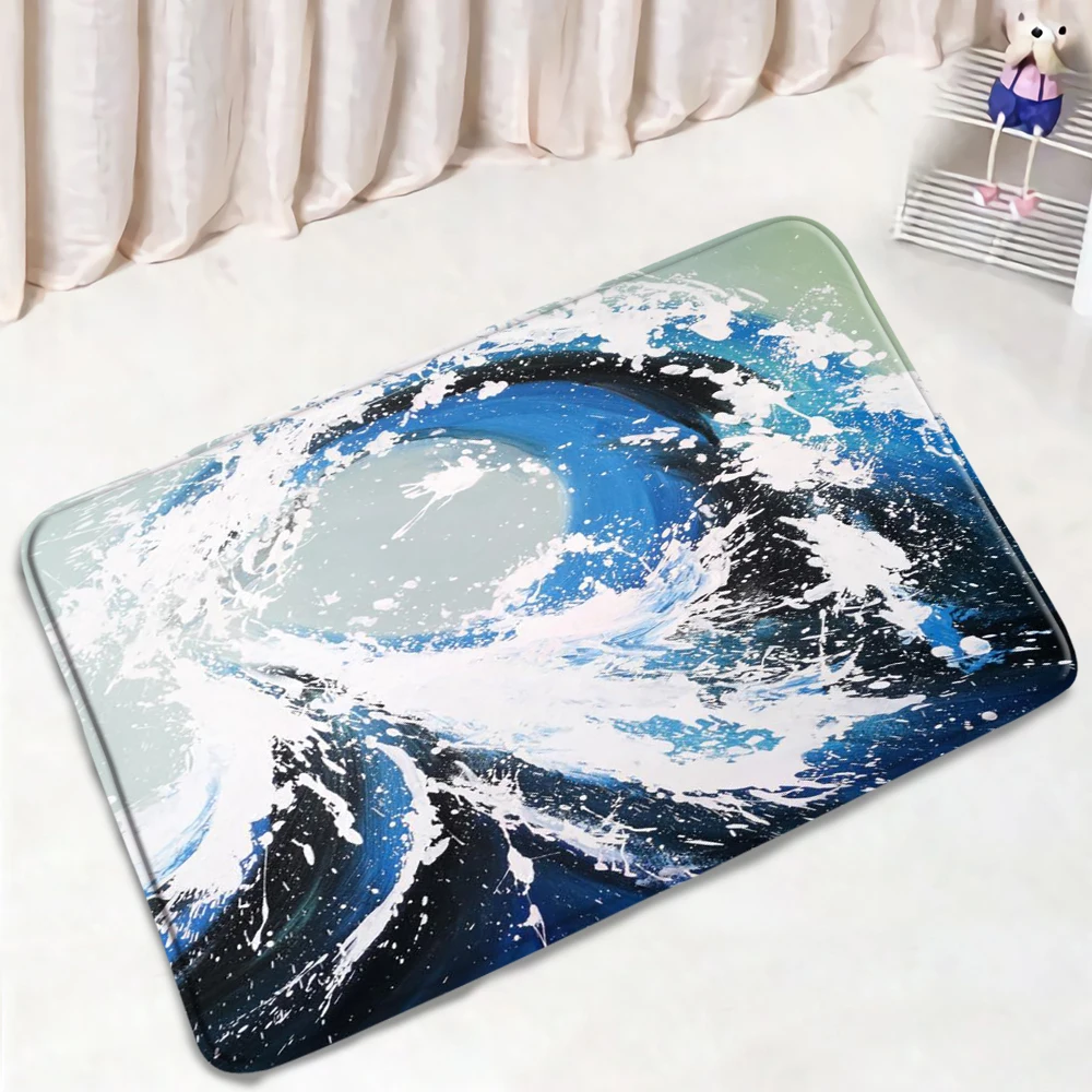 

Wave Bath Mat Japanese Style Print Modern Non-Slip Absorbent Bedroom Rug Kitchen Mats Living Room Footpad Home Carpet Washable