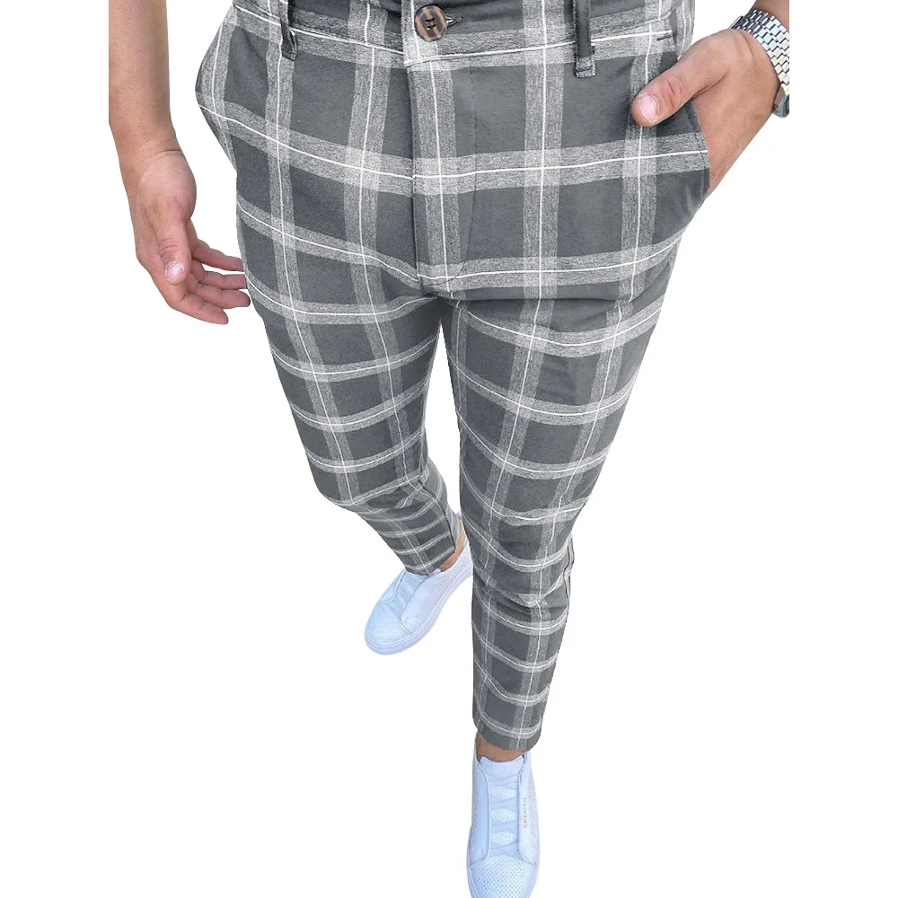 

Mens Check Striped Printed Pencil Pants Fashion Business Work Stretch Slim Fit Trousers Bottoms Plaid Mens Clothing Pants