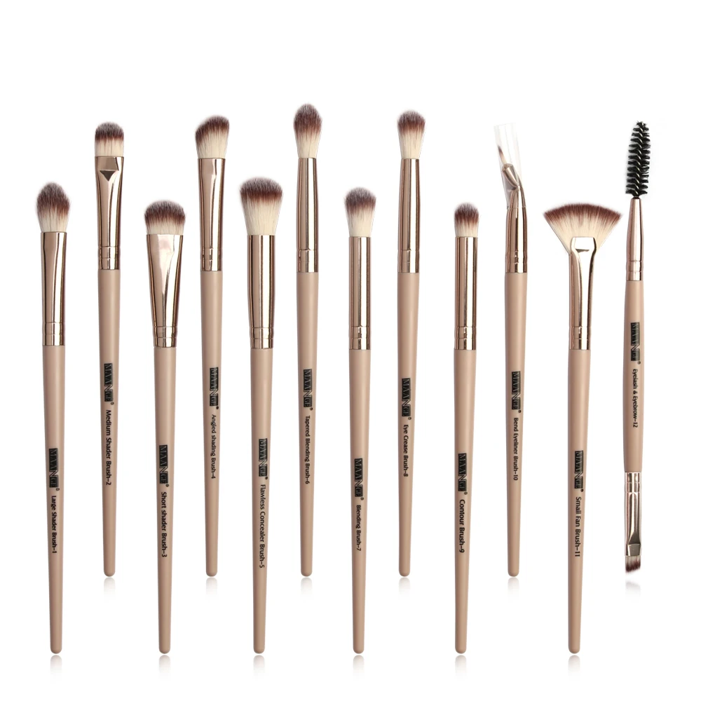 Brown MAANGE Pro 12 шт./Партия набор кистей для макияжа Тени для век растушевка подводка для глаз ресницы кисти для бровей для макияжа Профессиональная лицевая кисть - Handle Color: Brown