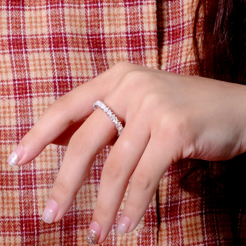 Solid 14K белое золото сердце Moissanite развлечение полный алмазный обруч 3 мм 0.1ct 2.2ctw DF цвет для женщин