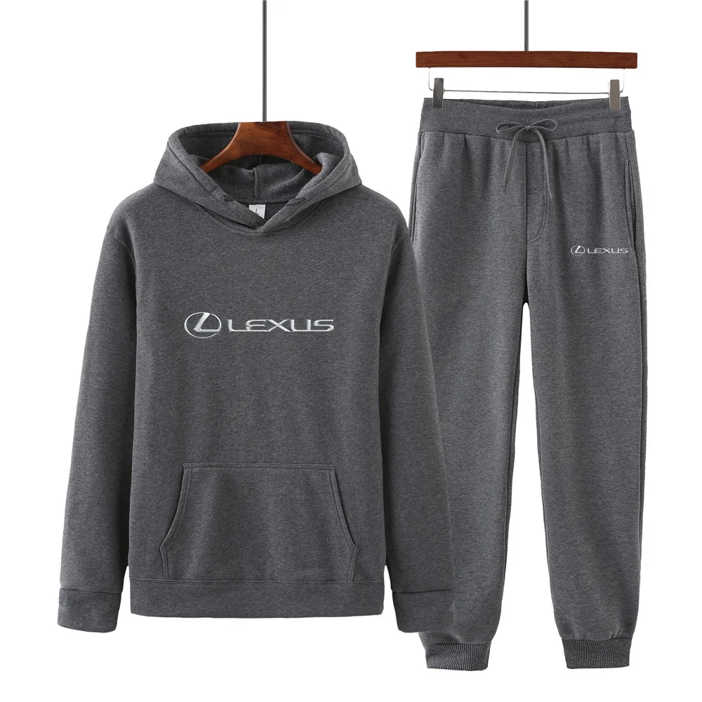 

Men's spring and autumn LEXUS print hoodie sweater + casual pants two-piece suit of the same color fashion trend men