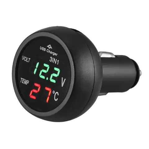Универсальный автомобильный вольтметр 12 в 24 в 3 в 1 автоматический светодиодный цифровой вольтметр датчик термометр USB зарядное устройство измеритель напряжения