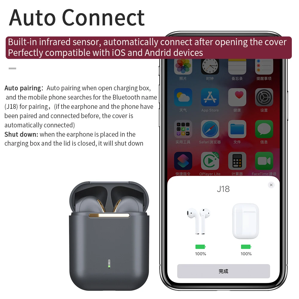 J18 наушники вкладыши TWS Bluetooth стерео True Беспроводной гарнитура для мобильный