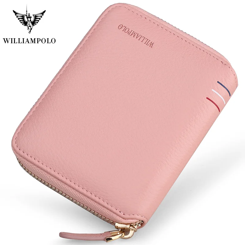 Pink WilliamPOLO кошельки Для мужчин Для женщин короткая мини-юбка из искусственной кожи; сандалии с застежкой на молнии и денег кошелек, карт-Холдер Слоты питьевой чёрный; коричневый, синий, розовый - Цвет: Pink