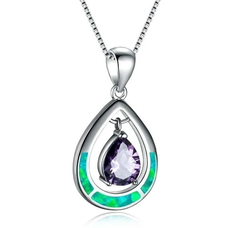 Цепочка из металлического сплава с голубым огненным опалом|Подвески| |