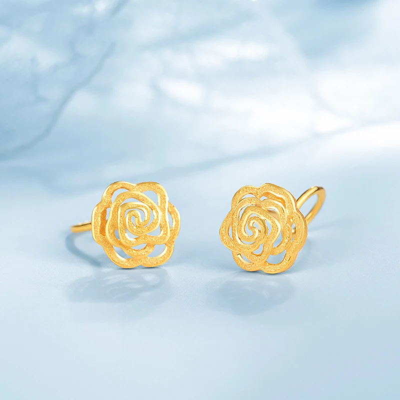 Сережки из чистого золота 24 К сережки настоящего AU 999 хорошие серьги с полыми