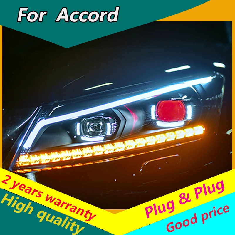 

KOWELL Car Styling For Honda Accord headlights 2008-2013 Red Eye For Accord 8 8th head lamp led DRL front Bi-Xenon Lens Double