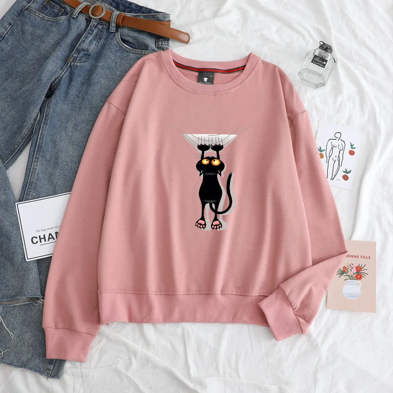 

Hoodie Cartoon Animal Kawaii Black Cat Print Winter Oversized Sweatshirts Long Sleeve Harajuku Female Casual Pullover Streetwear