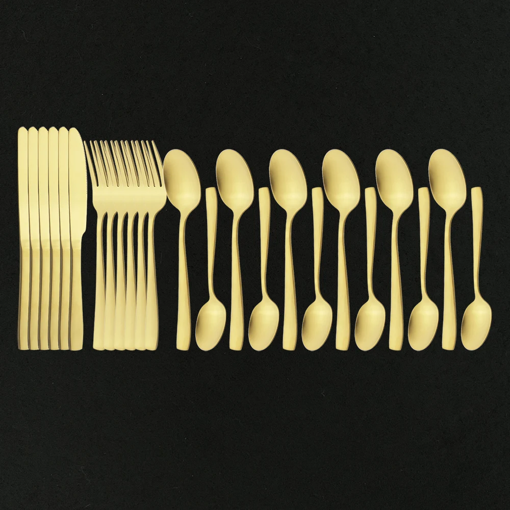 

24pcs Matte Gold Dinnerware Set Stainless Steel Tableware Set Knife Fork Spoon Flatware Set Silverware Cutlery Set For Kitchen
