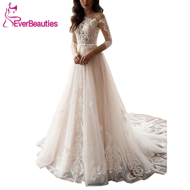 

Женское свадебное платье, ТРАПЕЦИЕВИДНОЕ фатиновое платье с длинными рукавами и аппликацией, платье невесты, 2020