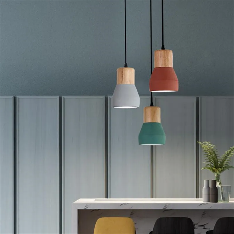 

Nordic Single Head LED Chandelier Country Restaurant Simple Modern Creative Retro Solid Wood Head Cement Lamp Bedroom Decoration