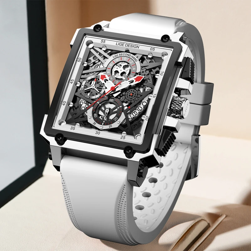 

LIGE Men Watch Top Brand Luxury Waterproof Quartz Square Wrist Watches For Men Date Sports Silicone Clock Male Relogio Masculino